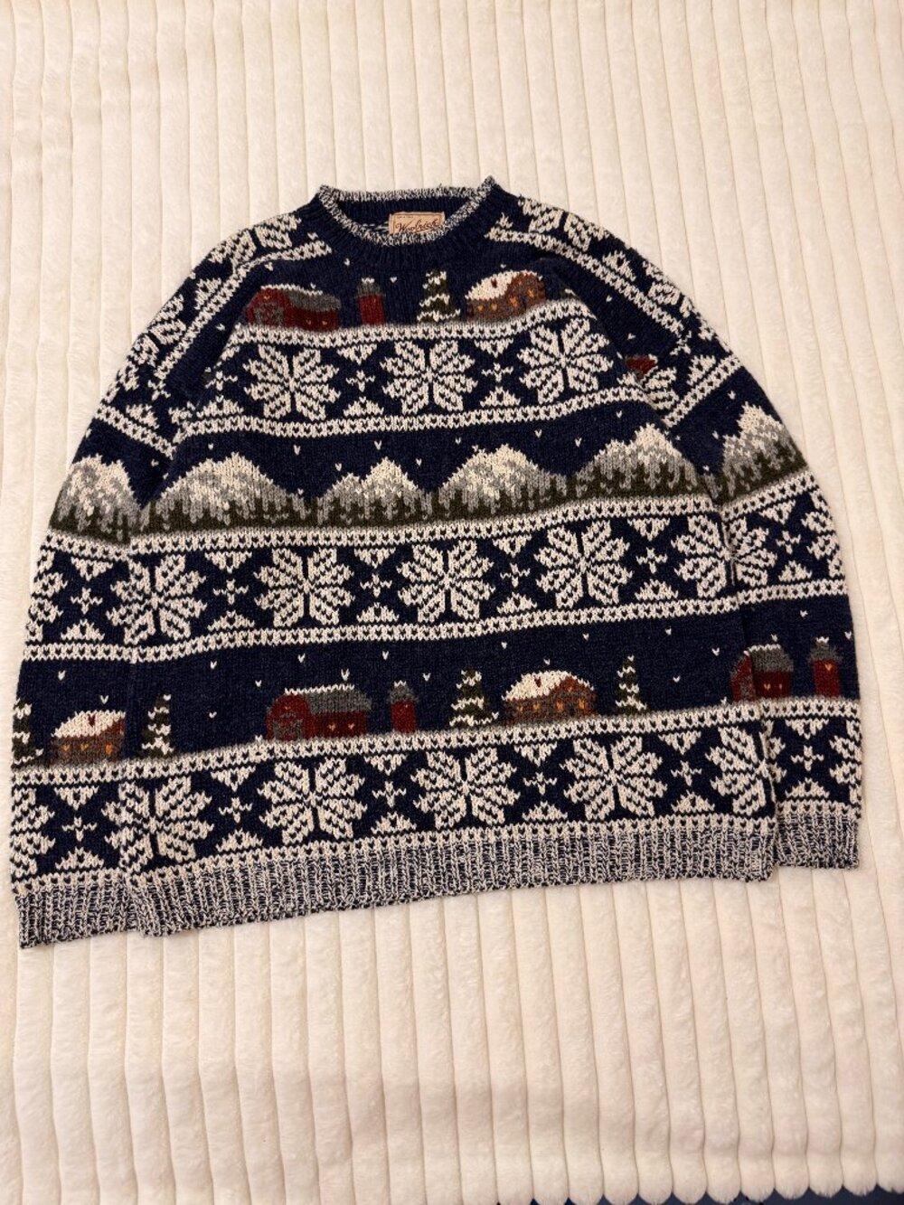 Woolrich Men’s L Wool Blend Fair Isle Winter Snowflake Nordic Sweater